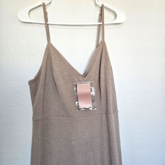 NWT Birdy Grey | Jay Long Dress Crepe Leg Slit In Taupe, Womens XL - Picture 4 of 10